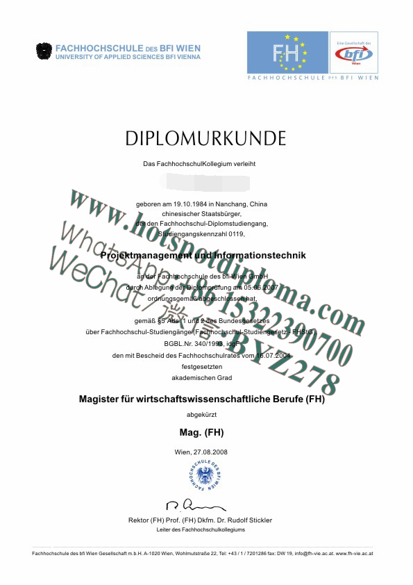 Buy fake Fachhochschule des bfi Wien Diploma