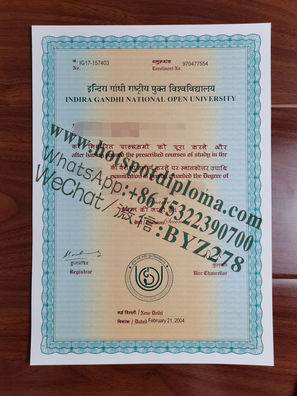 Buy fake Indira Gandhi National Open University Diploma