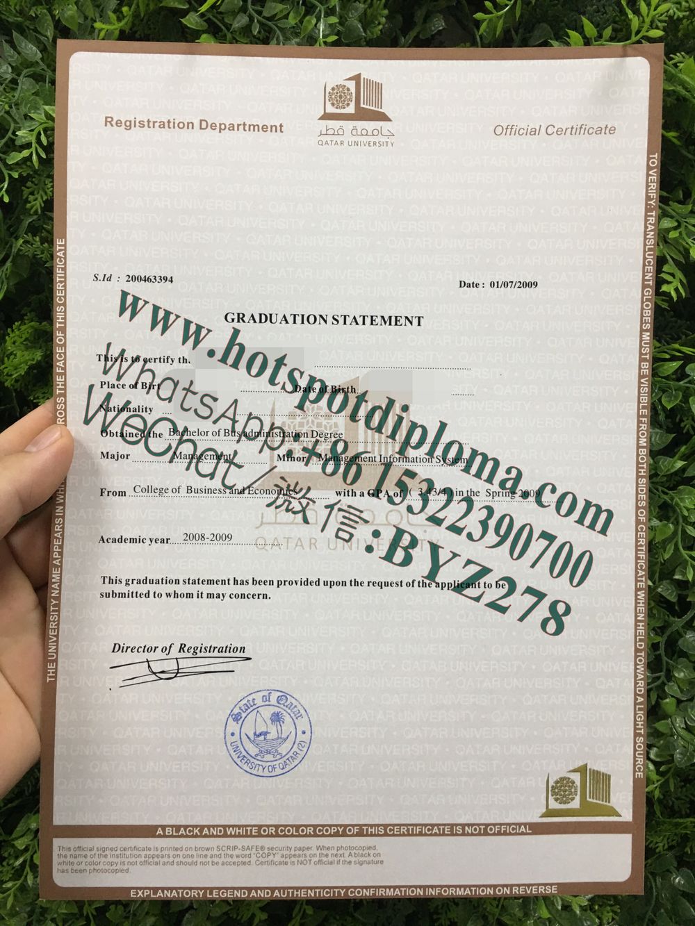 Buy fake Qatar University Diploma