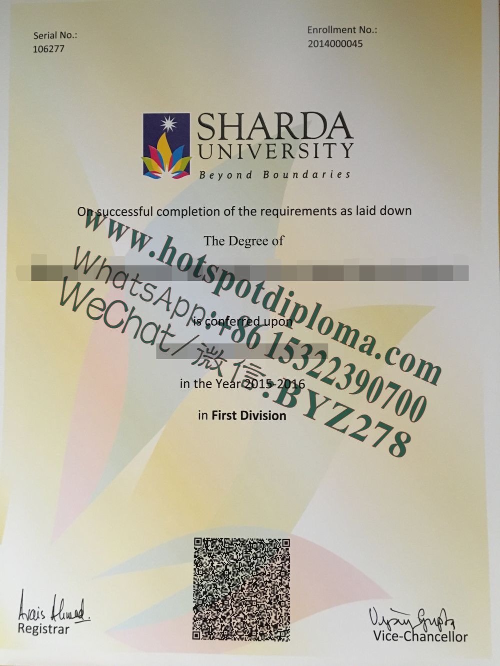 Buy fake Sharda University Diploma