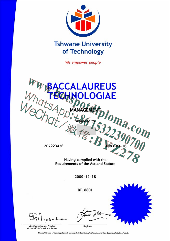 Buy fake Tshwane University of Technology Diploma