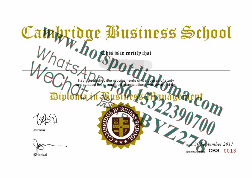 Fake Cambridge Business School  Diploma transcript