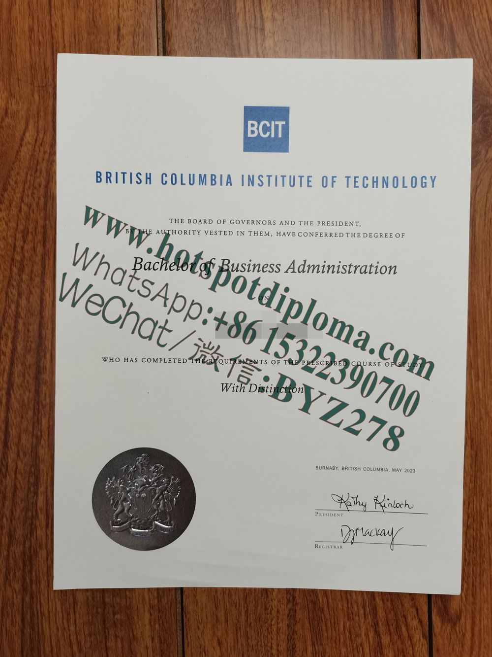 Fake Columbia BCIT Diploma certificate