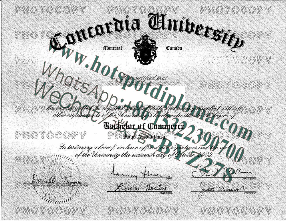 Fake Concordia University Diploma certificate