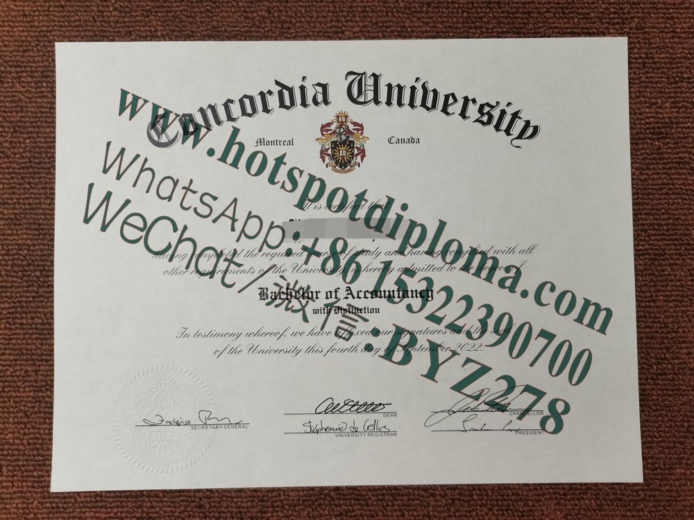 Fake Concordia University Diploma sample certificate
