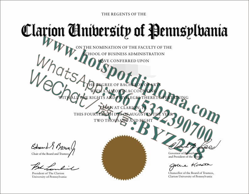 Fake Diploma from Clarion University of Pennsylvania makers