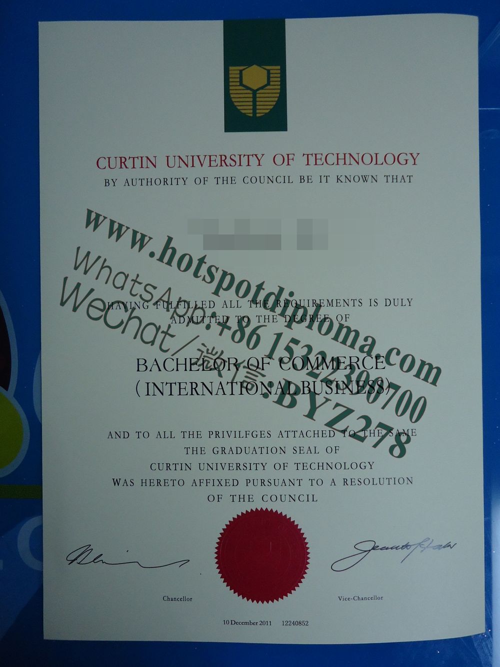 Fake Diploma of Curtin University of Technology