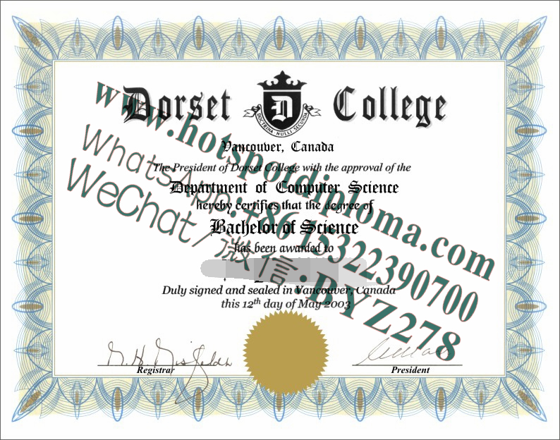 Fake Dorset College Diploma certificate