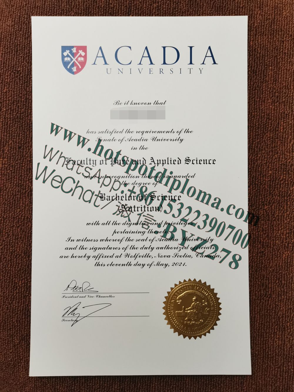 Fake Fake Acadia University Diploma certificate certificate