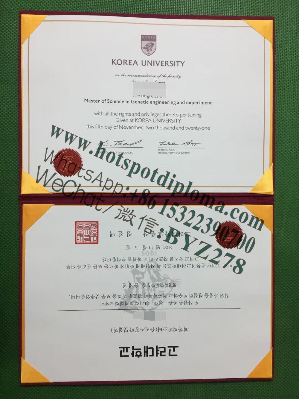 Fake Korea University Diploma degree