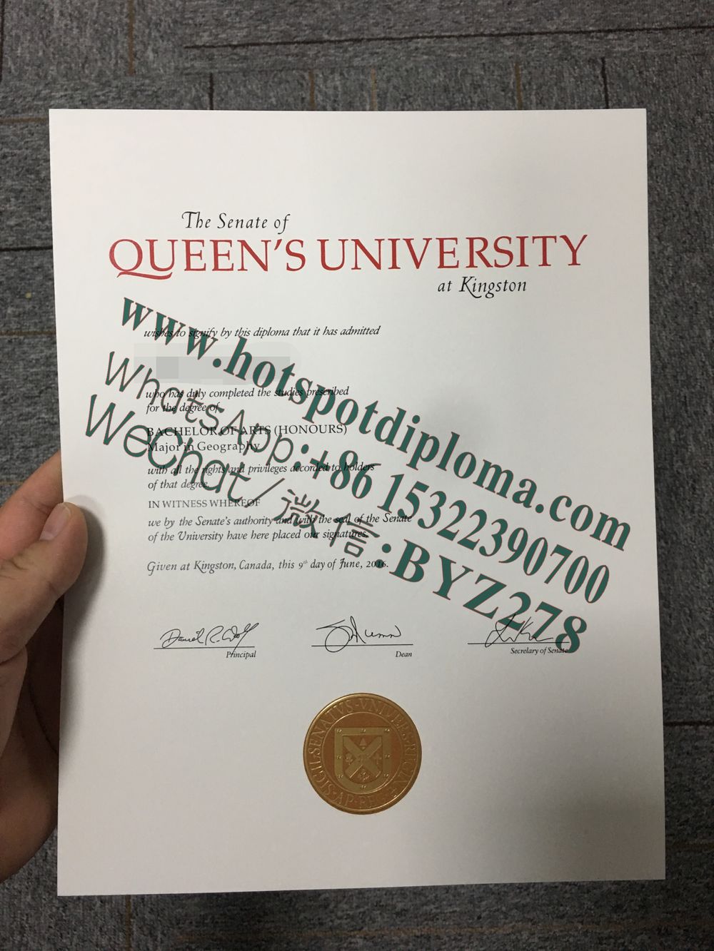 's University Diploma certificate