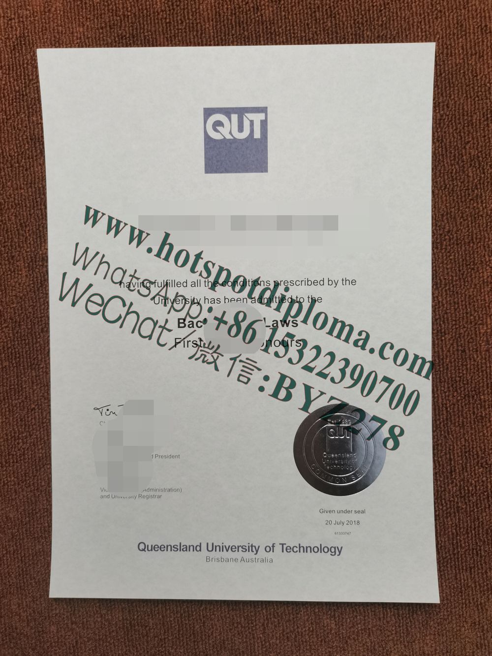 Fake Queensland University of Technology Diploma