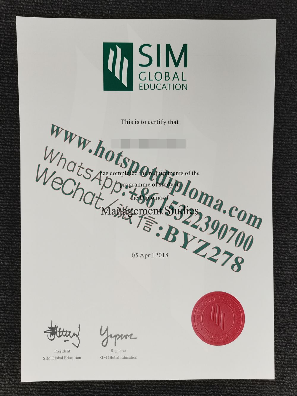 Fake SIM Diploma transcript