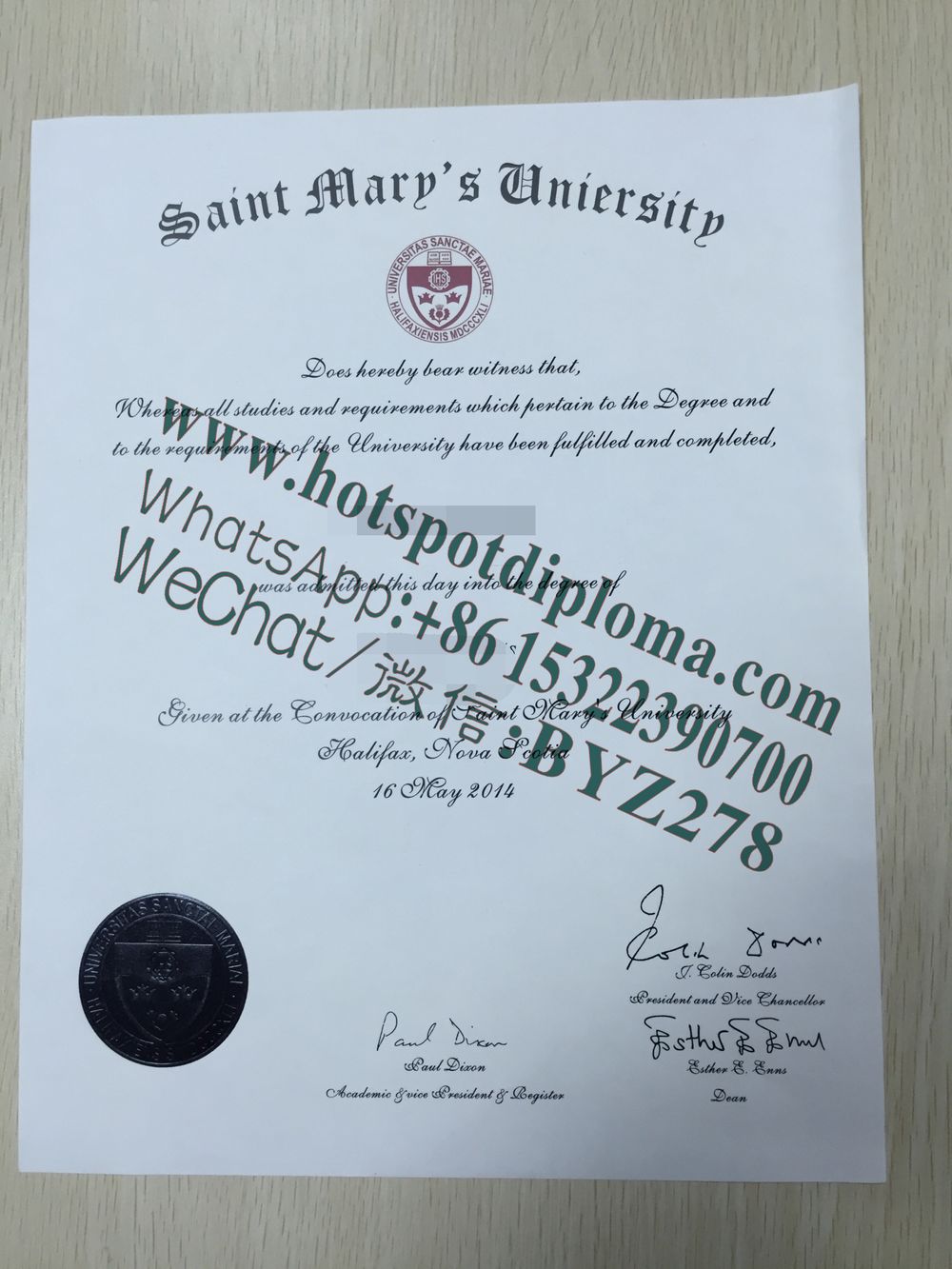 's University Diploma certificate