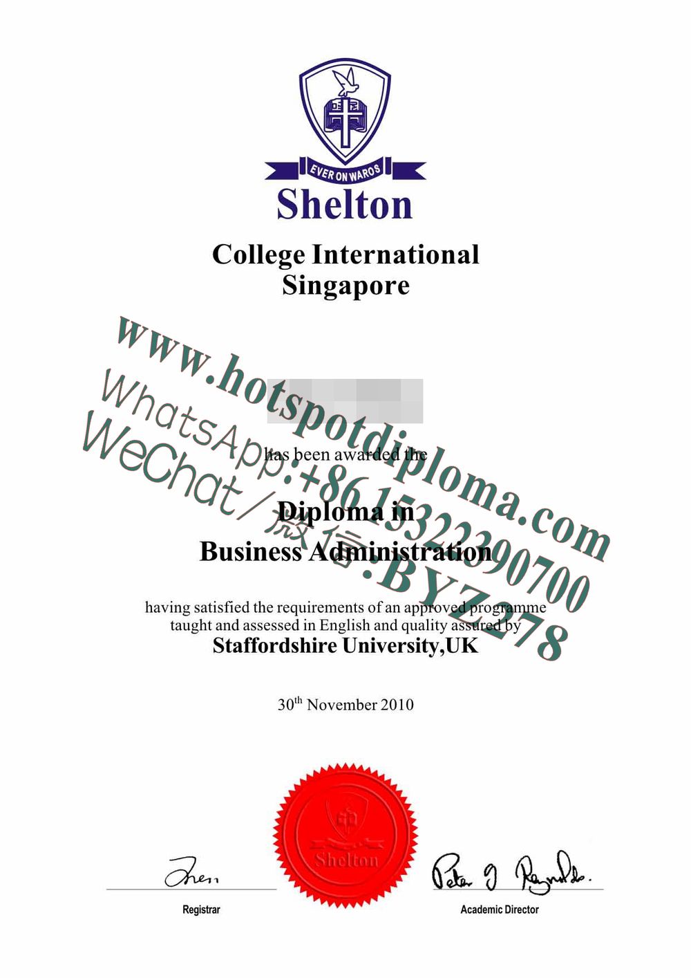 Fake Saton University College Diploma transcript