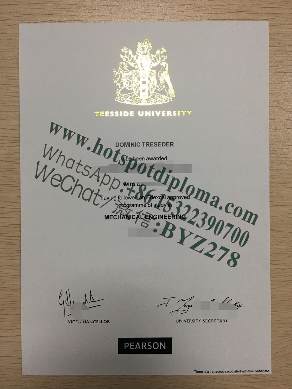 Fake Teesside University Diploma