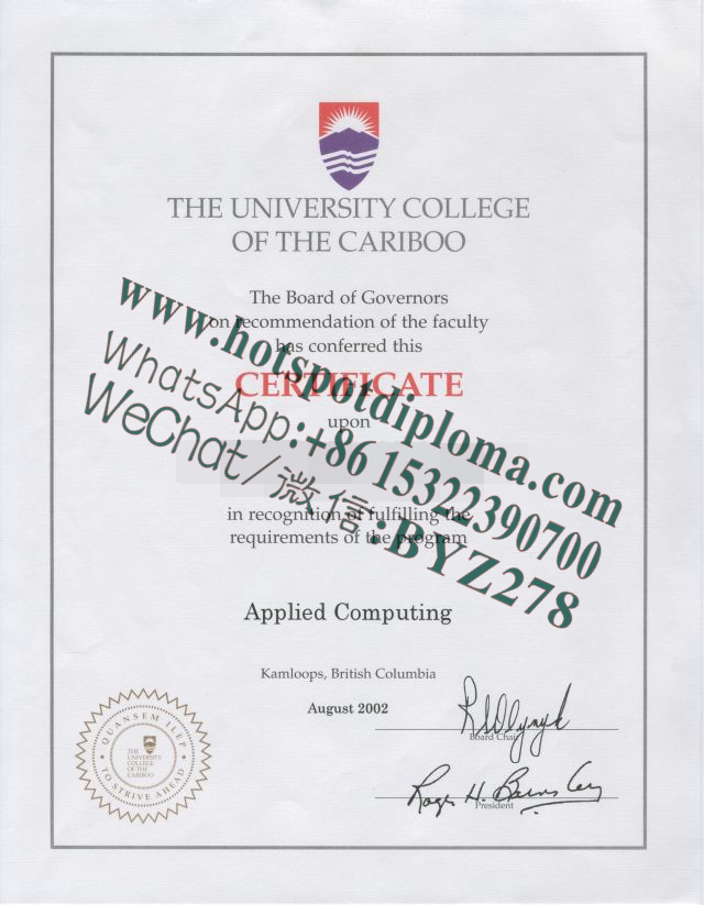 Fake The University College of the Cariboo Diploma certificate