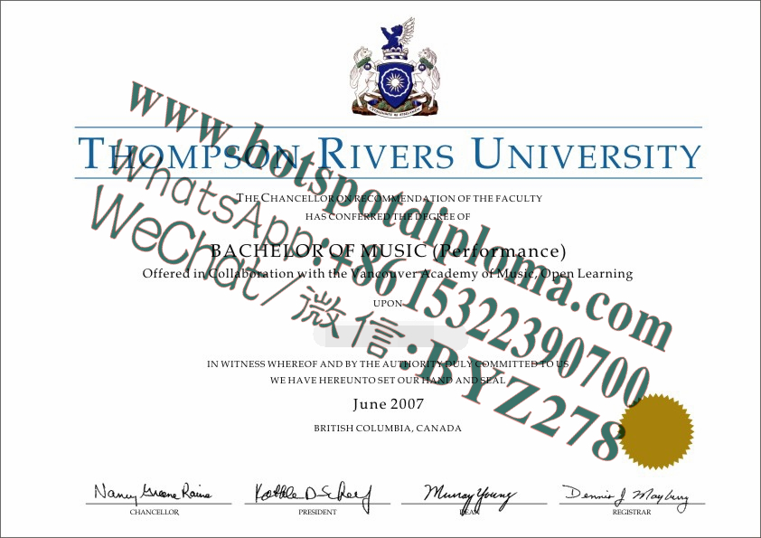 Fake Thompson Rivers University Diploma certificate