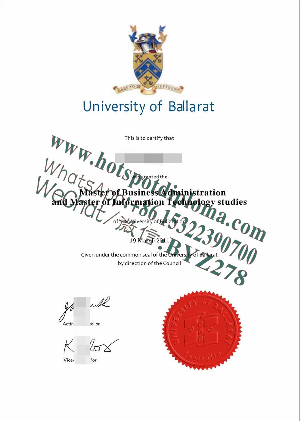 Fake University of Ballarat Diploma