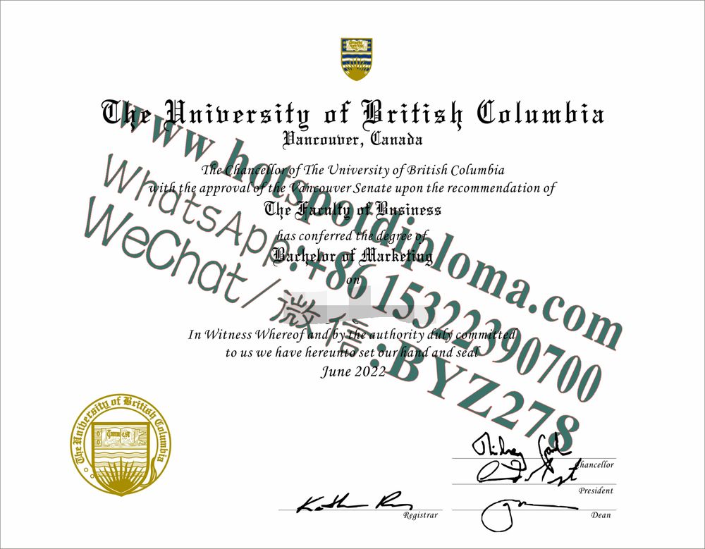 Fake University of British Columbia Diploma sample certificate