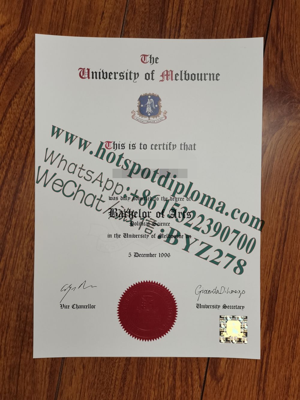 Fake University of Melbourne Diploma
