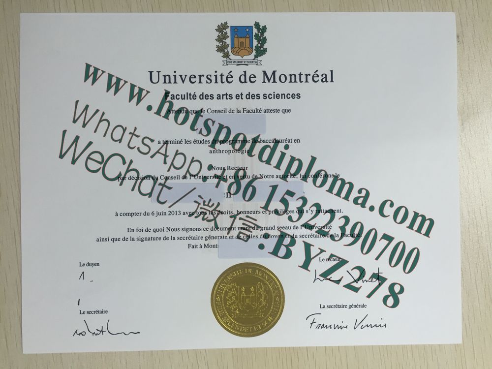 Fake University of Montreal diploma certificate
