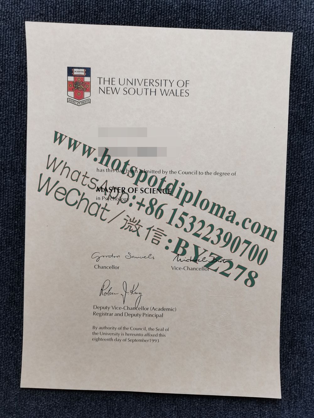 Fake University of New South Wales Diploma