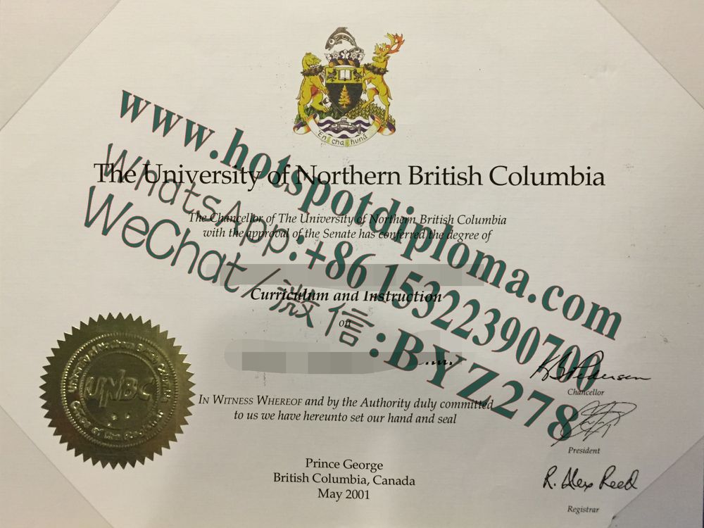 Fake University of Northern British Columbia Diploma certificate
