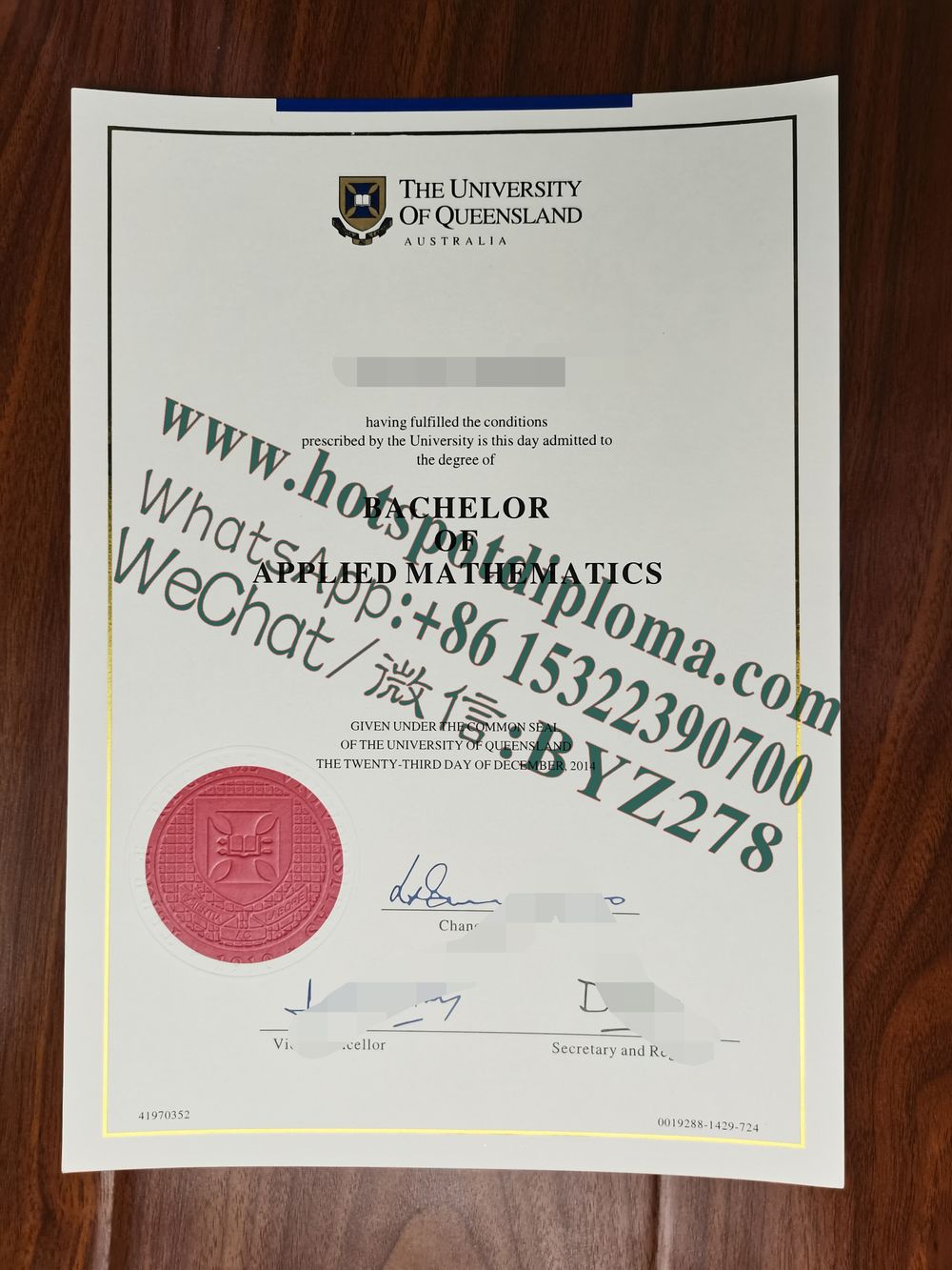 Fake University of Queensland Diploma