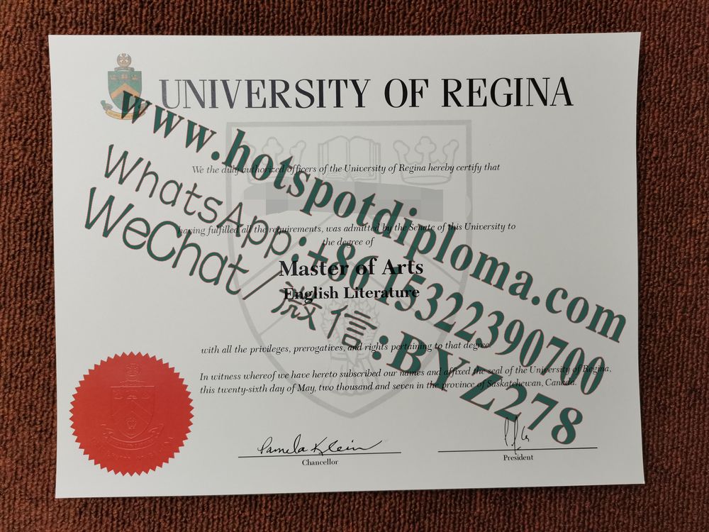 Fake University of Regina Diploma certificate