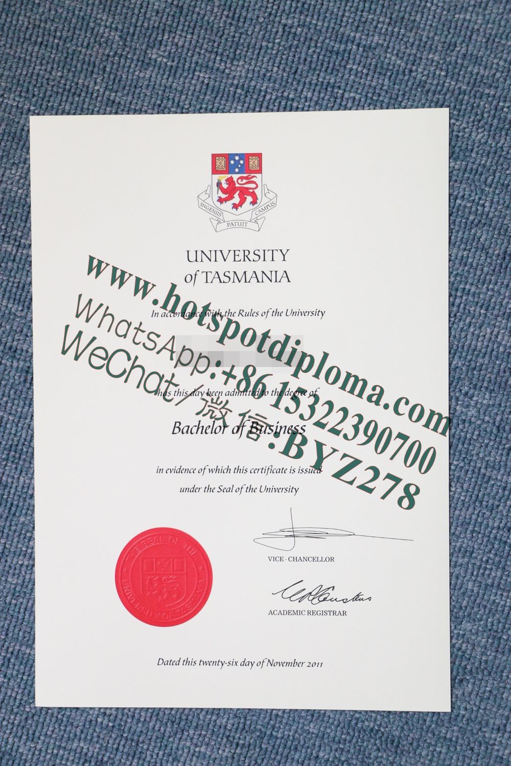 Fake University of Tasmania Diploma