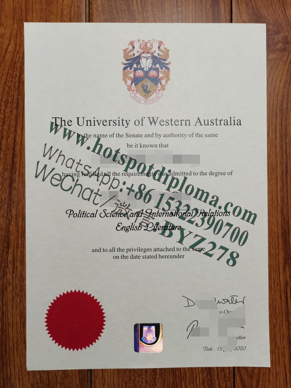 Fake University of Western Australia Diploma