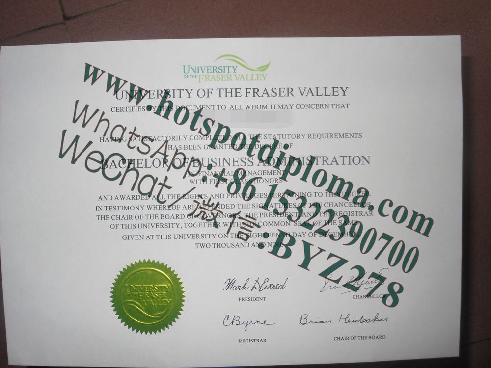 Fake University of the Fraser Valley Diploma certificate