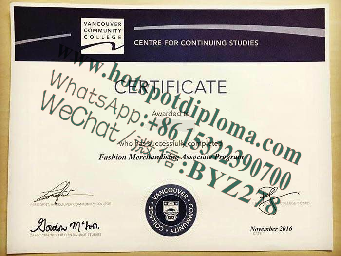 Fake Vancouver Community College Diploma certificate