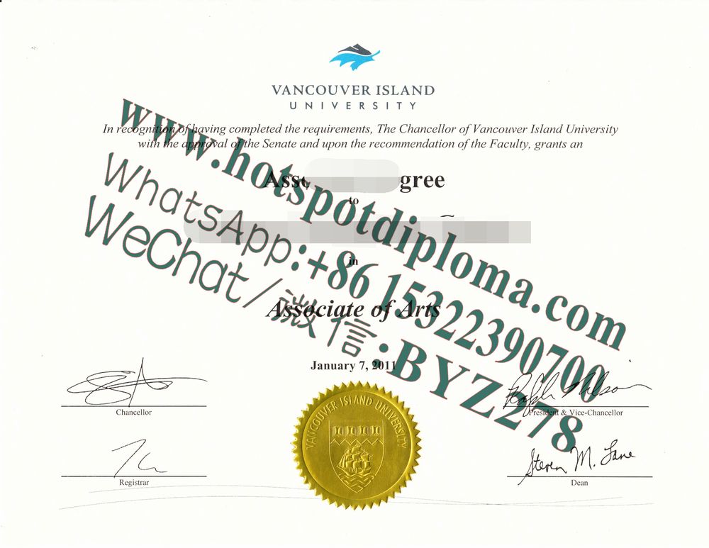 Fake Vancouver Island University Diploma certificate
