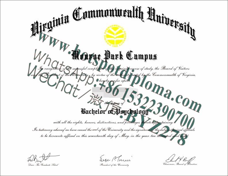 Fake Virginia Commonwealth University Diploma sample makers