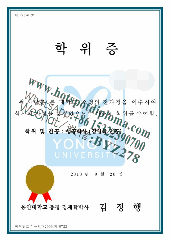 Fake Yong In University Diploma degree