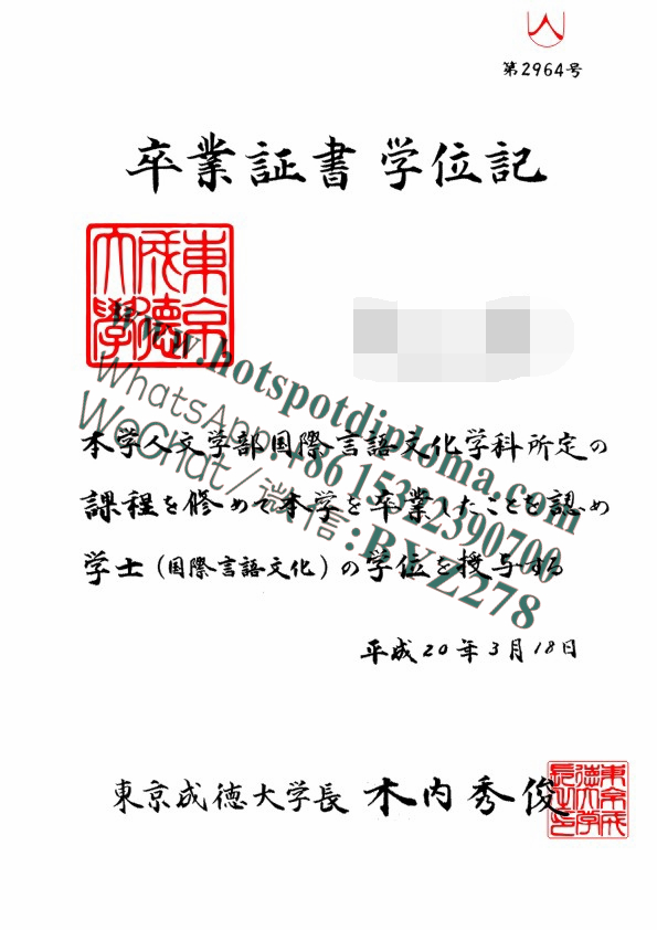 Make fake Tokyo Seitoku University Diploma sample